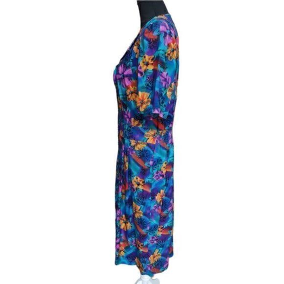 Vintage‎ Special Effects Tropical Floral Print Short Sleeve Dress Sz 16M - Picture 3 of 11